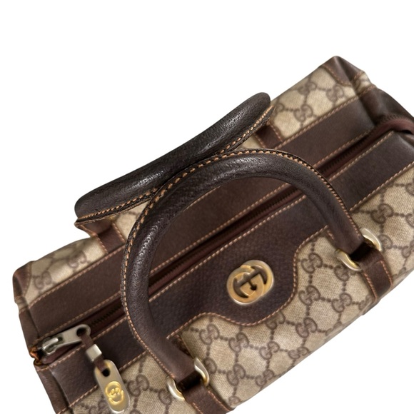 Authentic GUCCI GG Tan & Brown Monogram Leather Vintage Boston Bag - Picture 5 of 15